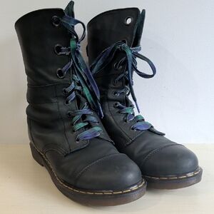 Dr. Martens Forest Green Leather Lace Up Boots Tartan Lined Size 42EU